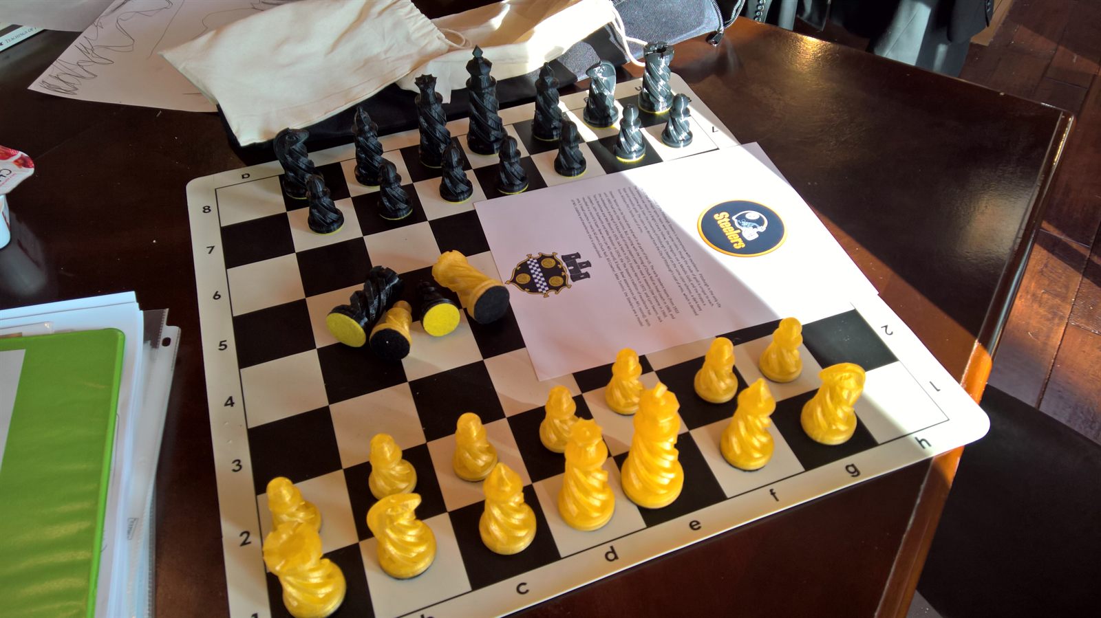 A second view of the printed chess set