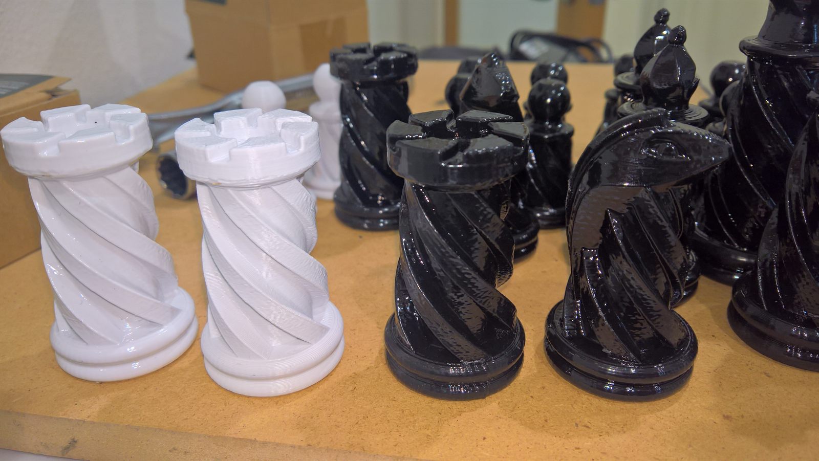 A third view of the printed chess set