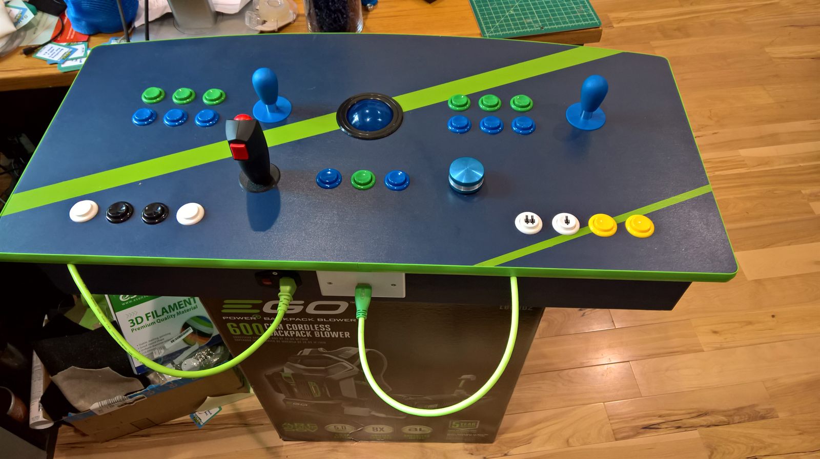 Closed cabinet from above showing the finished playing surface