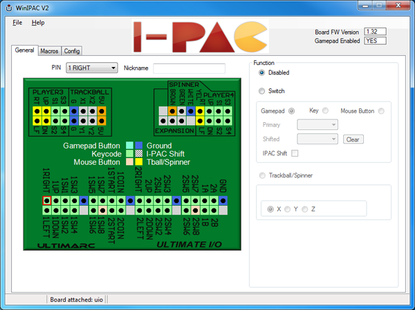 WinIPAC V2 configuration utility showing the I-PAC input mapping interface