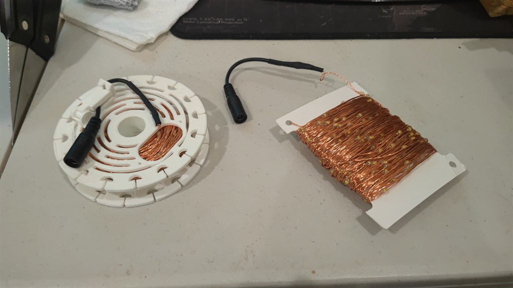 Close-up of printed lighting spools mounted on the ring