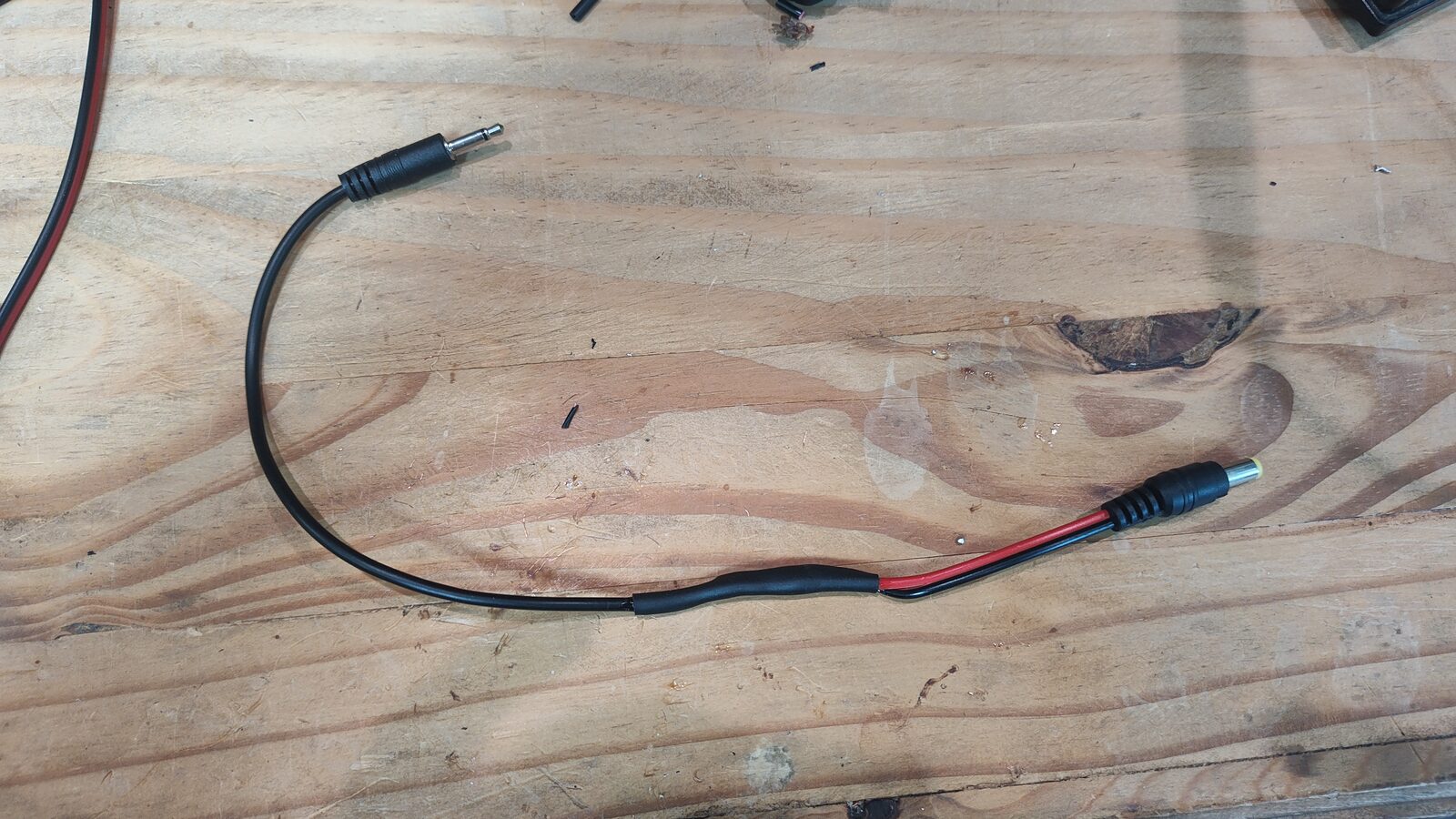 3.5mm audio jack pigtail prepared for the speaker connection