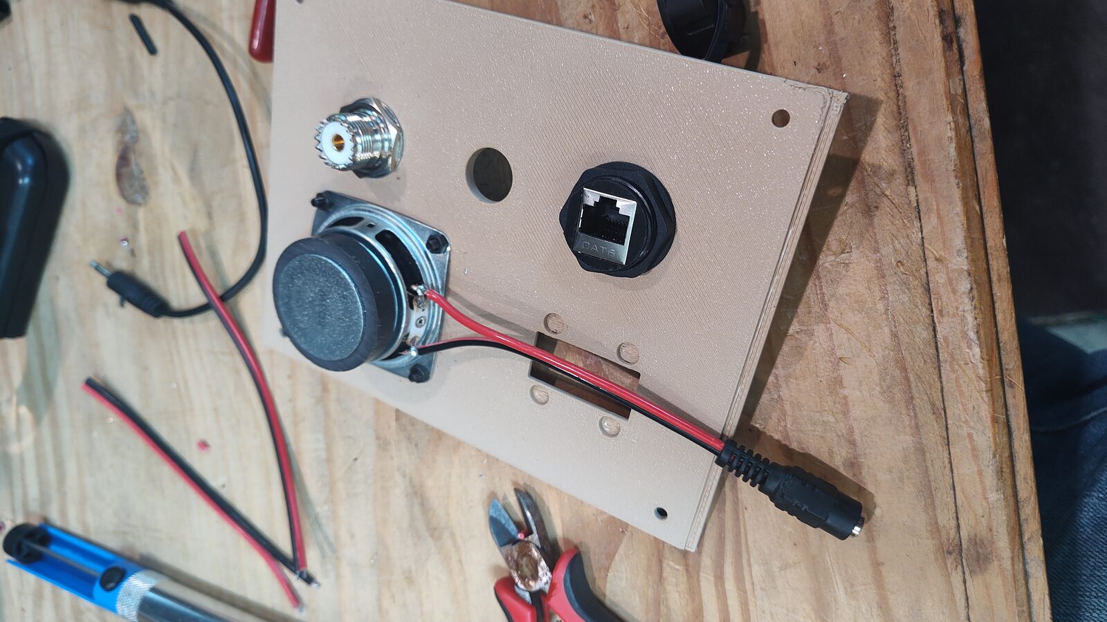 Audio pigtail soldered and protected with heat shrink tubing