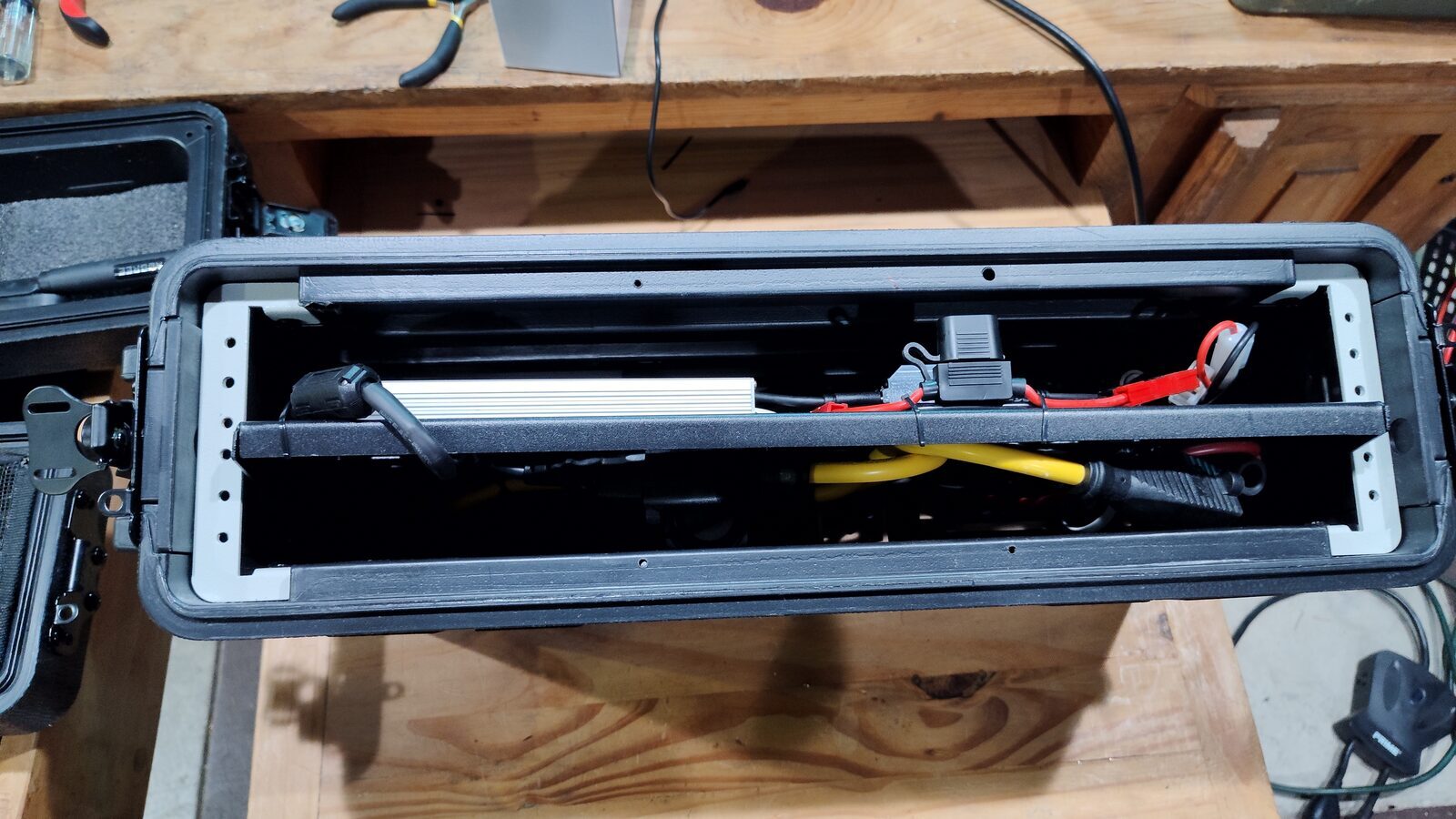 Back view of the radio hardcase showing the external connections