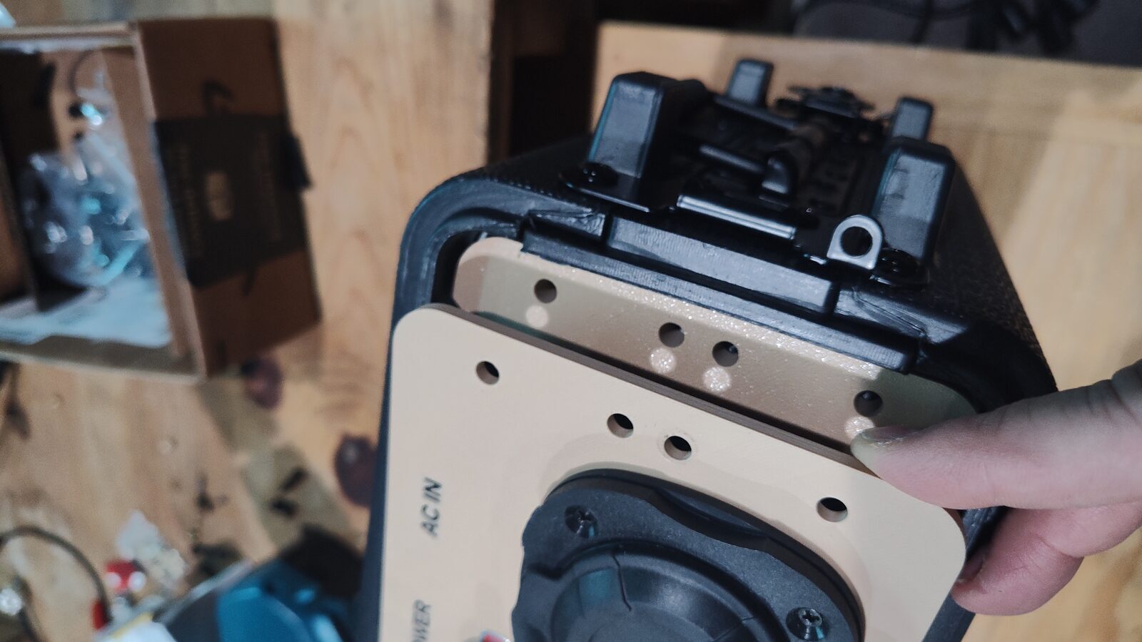 Printed spacer and mounting hardware positioned during final assembly