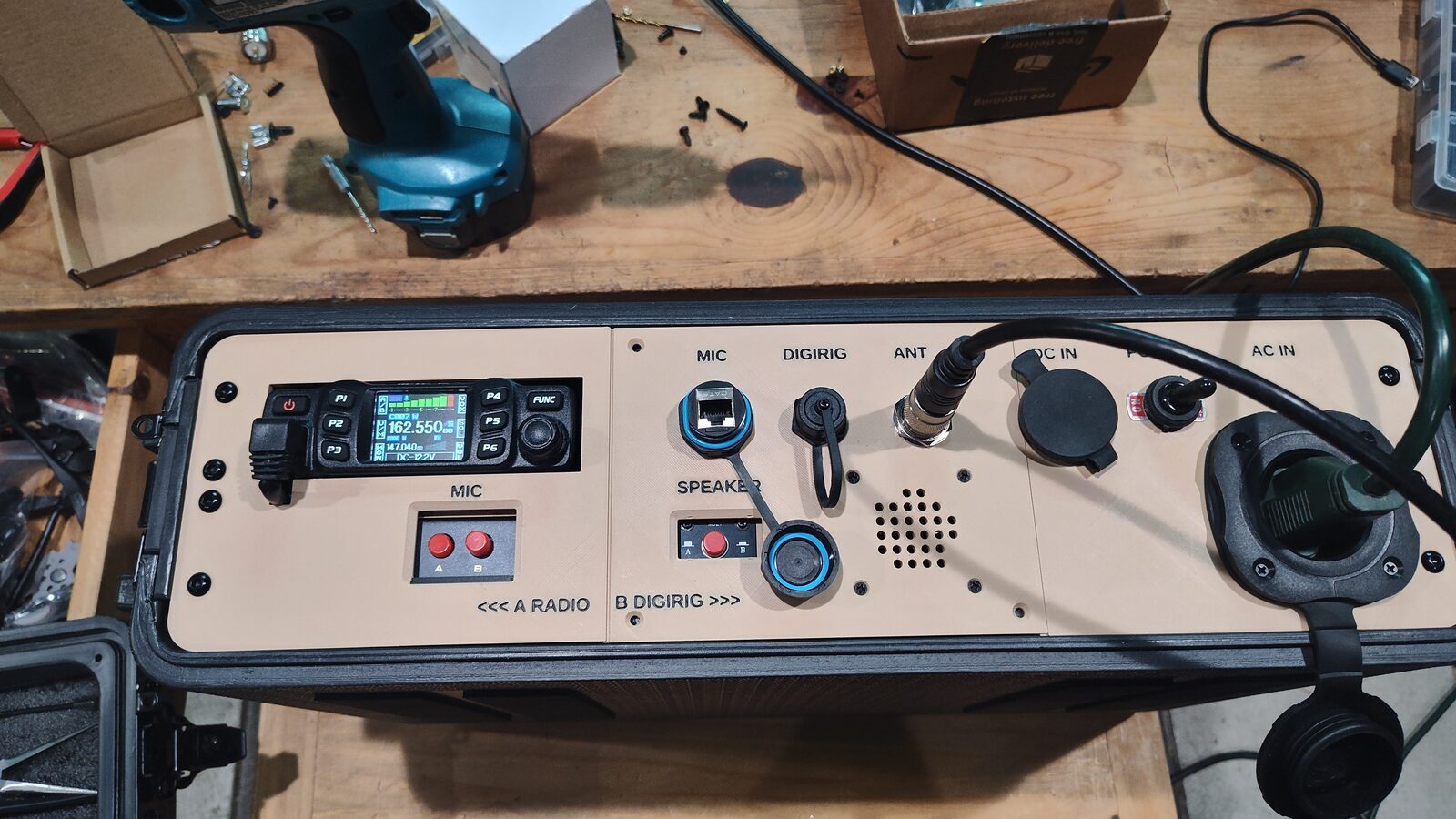 Radio hardcase powered from AC with the controls lit