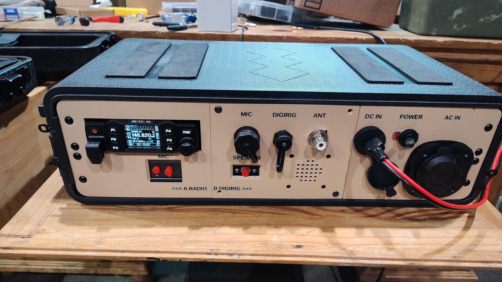 Radio hardcase powered from the DC battery input