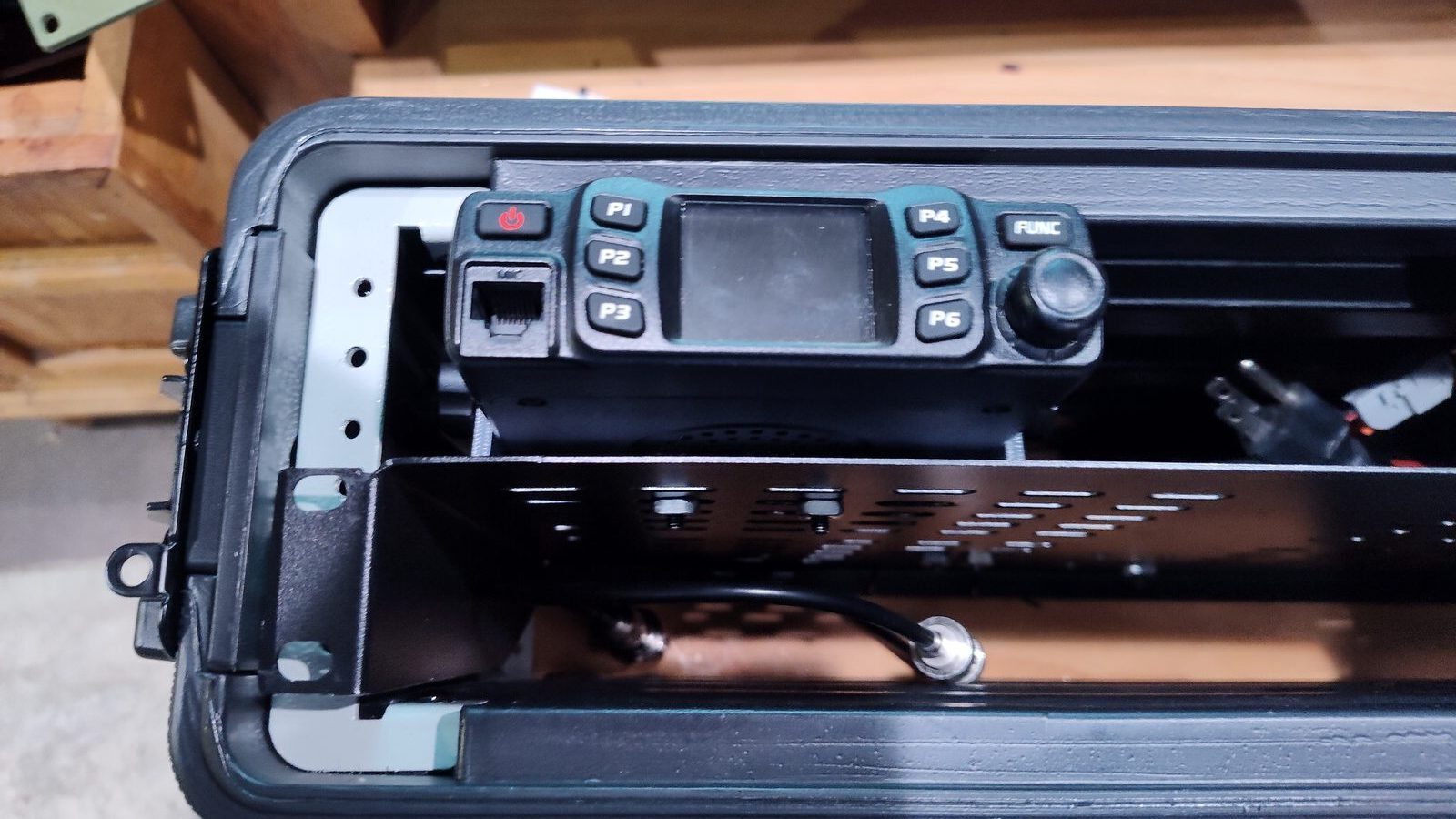 Radio bracket test fitted inside the hardcase